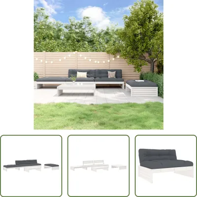 Produktbild von The Living Store 5-tlg. Garten-Lounge-Set mit Kissen Weiß Massivholz