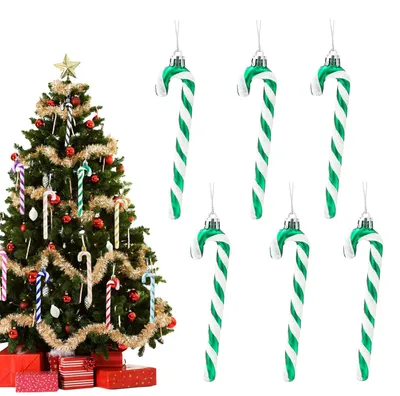 Productafbeelding van Suikerstok-ornamenten - Met koord om op te hangen - Kerstdecoratie - 13 cm - Groen
