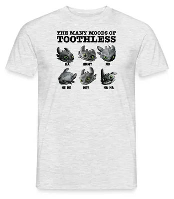 Produktbild von Spreadshirt Drachenzähmen Leicht Gemacht Ohnezahns Stimmungen Männer T-Shirt, L, Grau meliert