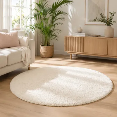 Produktbild von Aloha Weiß – Hochflor Langflor Shaggy Teppich Rund, Größe:150 cm Rund