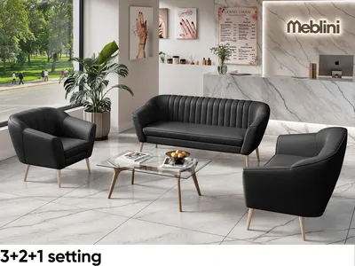 Produktbild von MEBLINI Mini Sofa Set 3-2-1 für Wohnzimmer - Mini Lounge für sechs Personen - Küchensofa - Sofa Klein - Sitzgarnitur - Polstergarnitur - Sofagarnituren - KAIA - 3+2+1 - Schwarz Kunstleder