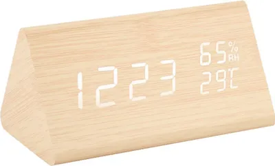 Produktbild von Dreieckige Holzuhr mit kreativer Sprachsteuerung, digitaler Anzeige für Temperatur und Luftfeuchtigkeit sowie Wecker,Log color