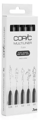 Immagine prodotto di COPIC® 22075635 COPIC® Multiliner Fineliner schwarz 0,05 + 0,1 + 0,3 + 0,5 + 0,8 mm, 5 St.