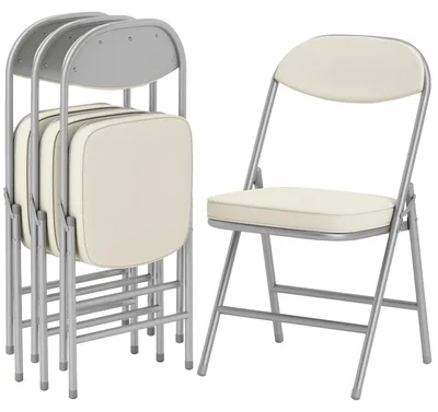 Produktbild von Klappstuhl 4er Set gepolstert, Esszimmerstuhl klappbar mit Cordbezug, Faltbarer Stuhl Metallrahmen, Cremeweiß | 48,5 x 45 x 82 cm | 120 kg
