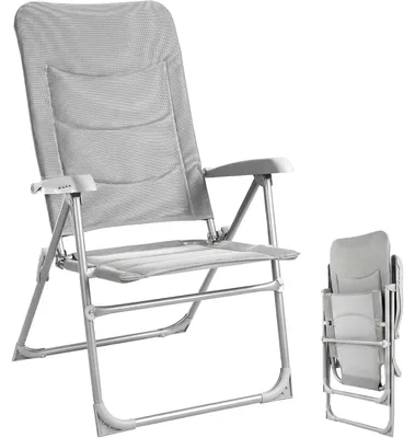 Zdjęcie produktu dla Składany krzesło campingowe - krzesło plażowe i wędkarskie - metalowa konstrukcja - regulowane oparcie - z podłokietnikami - wytrzymałe do 150 kg - kolor: szary