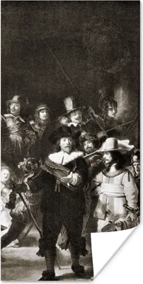 Produktbild von MuchoWow® Poster Die Nachtwache in Schwarz und Weiß - Gemälde von Rembrandt van Rijn 20x40 cm - Plakat - Foto