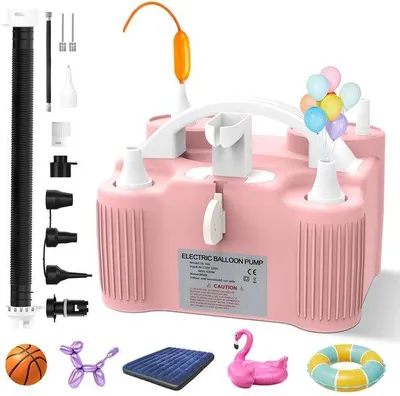 Produktbild von Elektrische Luftpumpe 4-in-1, multifunktionale Ballonpumpe mit doppeltem Motor, 10 Luftdüsen für Modellballons, Sportbälle, Luftmatratzen usw