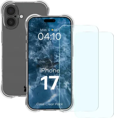 Produktbild von Schutzhülle + 2x gehärtetes Glas für iPhone 17, Bizon Case Clear Pack, Transparent