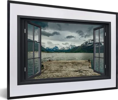 Produktbild von MuchoWow® MuchoWow® Gerahmtes Poster Aussicht - Berg - See 60x40 cm - Poster mit zchwarzem Bilderrahmen - Schlafzimmer - Plakat in Rahmen - Drucken
