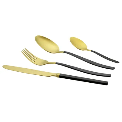 Produktbild von Echtwerk Tafelbesteck "Positano Due" - Gold/Black Edition, 24-teilig, für 6 Personen, Messer aus Klingenstahl