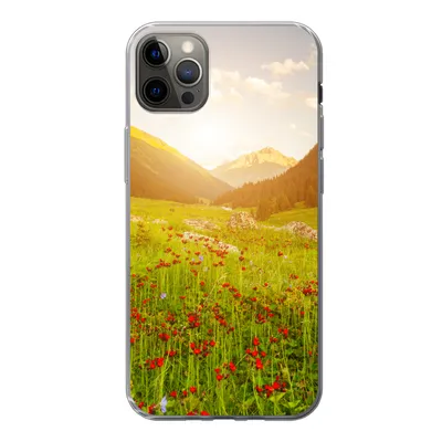 Produktbild von MuchoWow® Handyhülle Schutzhülle Hülle für iPhone 12 Pro Max Blumen - Berg - Sonne Silikon Softcase Handy Hülle - Hartschale