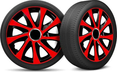 Produktbild von Auto Radkappen Radzierblenden 4er Set passend für alle Stahlfelgen - einstellbarer Sicherungsring - 15 Zoll - Schwarz Rot