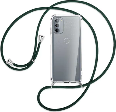 Produktbild von Handykette Backcover-Schutzhülle mit Band (Metall silberfarben) für Motorola Moto G31, Moto G41 - dunkelgrün