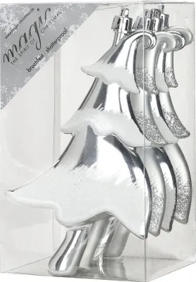 Produktbild von Christbaumschmuck Tannenbäume 14cm Kunststoff 4er Set - Silber
