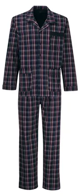 Produktbild von Götzburg Herren Pyjama Set Schlafanzug lang Pure Baumwolle, Farbe:Blau, Größe:XL, Artikel:-634 blau / dunkel / karo