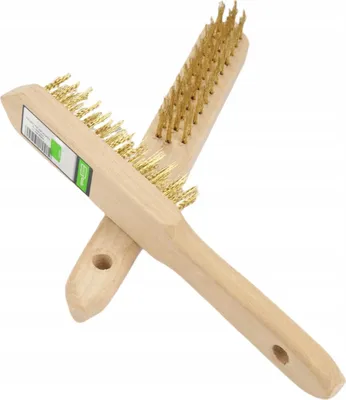 Produktbild von Rostbürste 3-reihig mit gewelltem Messingdraht und bruchfestem Holzgriff