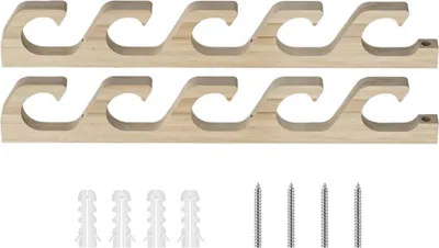 Produktbild von Stück Angelrutenhalter zur Wandmontage, 5 Steckplätze, robustes horizontales Angelruten-Display aus Holz, Organizer-Ständer, Angelzubehör