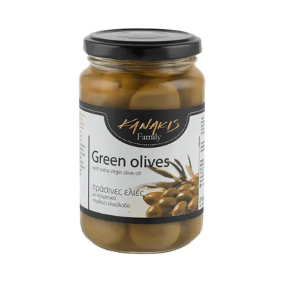 Zdjęcie produktu dla Kanakis | Zielone oliwki - 210 G - Z pestką - Gorzkie, słodkie i wytrawne - Ręcznie zbierane