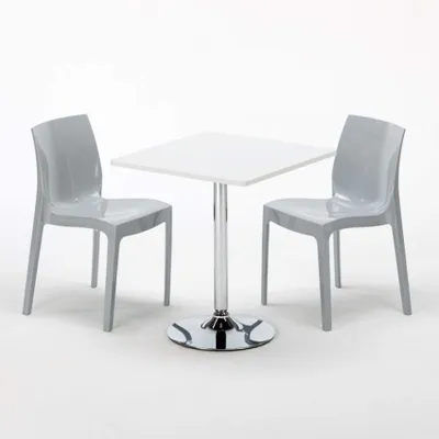 Produktbild von Weiß Quadratisch Tisch und 2 Stühle Farbiges Polypropylen-Innenmastenset Grand Soleil Ice Cocktail - Grau