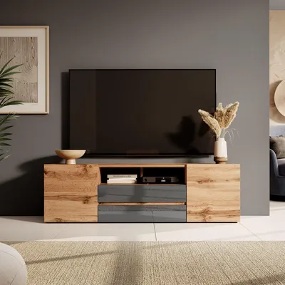 Produktbild von 4ALLHOME TV-Schrank Mila 137 cm, TV-Lowboard, TV-Möbel, TV-Lowboard, Fronten Hochglanz, Artisan + Grau