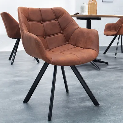 Produktbild von riess-ambiente Retro Stuhl THE DUTCH COURTURIER antik braun Microfaser mit Armlehne Ziersteppung Esszimmerstuhl Konferenzstuhl
