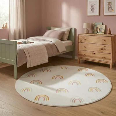Zdjęcie produktu dla Volero - Dywan dziecięcy okrągły nadający się do prania - Evi Rainbow Kolorowy - Ø 80 cm
