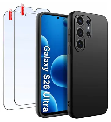 Produktbild von Etui für Samsung S26 Ultra Matt Schwarz Silikon Slim 2 STÜCK GLAS