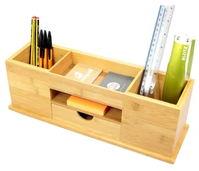 Bambus-Büro-Organizer mit Schublade, 5 Fächer, 36x12,2x10 cm