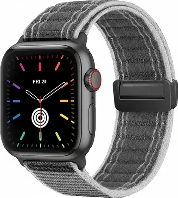 Produktbild von Smartwatch Armband für Apple Watch Series 7 45mm Nylon Textil Band Ersatzband Wechselband Magnetverschluss flexibel atmungsaktiv Grau
