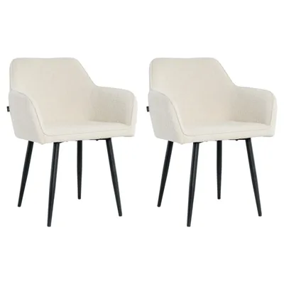Produktbild von Lina® Diamond Esszimmerstühle 2er Set Bouclé Creme mit Armlehnen – Stilvoll für Esszimmer, Büro und Küche mit schwarzen Metallbeinen