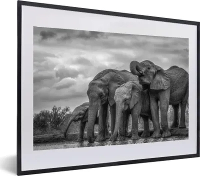 Produktbild von MuchoWow® MuchoWow® Gerahmtes Poster Elefant - Tiere - Wasser - Schwarz und weiß 60x40 cm - Poster mit zchwarzem Bilderrahmen - Schlafzimmer - Plakat in Rahmen - Drucken