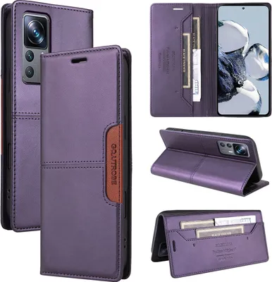 Obrázek produktu pro Pouzdro pro Xiaomi 12T / 12T Pro, kožené flipové peněženkové pouzdro s přihrádkou na karty a stojánkem Fialová