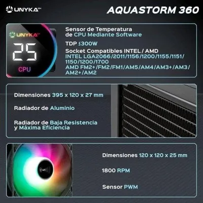 Obrázok produktu pre UNYKAch AquaStorm 360, Vodné chladenie typu všetko v jednom, 12 cm, Čierna