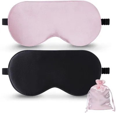 Productafbeelding van Slaapmasker, 2 stuks, 100% zijde, verstelbaar, zwart en roze