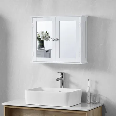 Immagine prodotto di Mobiletti da bagno con specchio - Pensile da bagno con specchio - Organizzazione del bagno - Ripiano regolabile - Altezza 47 x Larghezza 57 cm - Bianco