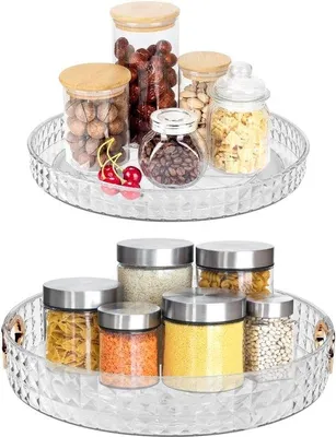 Produktbild von Doppeltes Drehorganizer für Kühlschrank, 27 cm + 23,5 cm, Drehplatte, 360-Grad-Drehung, Kräutenschrank, Drehbar, Küchenablage für Öl, Gewürze, Marmelade