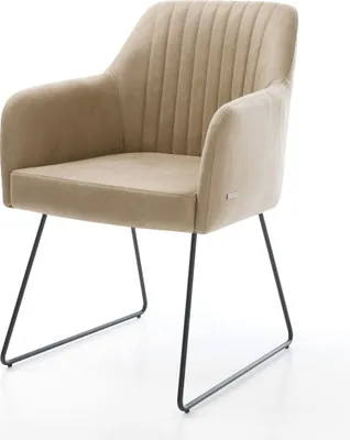 Produktbild von DELIFE Esszimmerstuhl Greg-Flex Mikrofaser Beige Vintage Kufengestell Schwarz Taschenfederkern