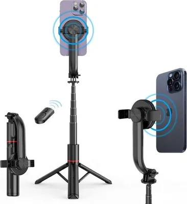 Immagine prodotto di Treppiede magnetico estensibile per selfie con telecomando, ideale per l'ufficio e i viaggi - Compatibile con iPhone 15
