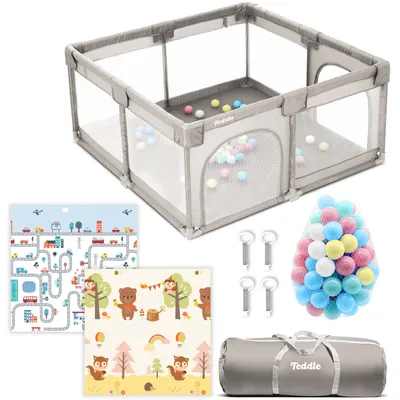 Image de Teddle Parc bébé, Parc bébé avec 50x balles de jeu, Playpen pour l'intérieur et l'extérieur, Tapis de jeu inclus, 120x120cm