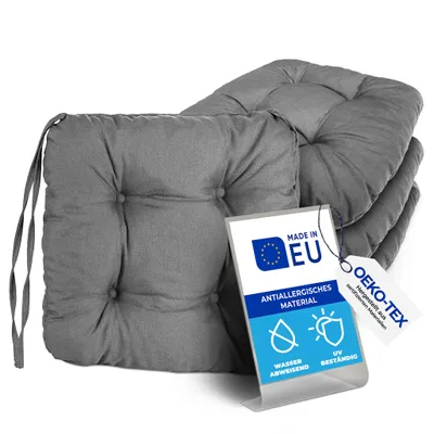 Zdjęcie produktu dla Pillows24 Poduszka na krzesło zestaw 4 sztuk, poduszka na siedzisko z pikowaniem 40x40 cm, poduszka na siedzisko (ciemnoszara)