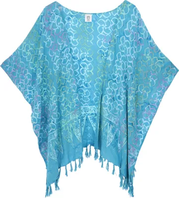 Produktbild von Kurzer Farbenfroher Sommer Kimono, Kaftan, Strandjäckchen - Türkis, Damen, Viskose, Kimono