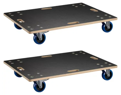 Transportroller 2er-Set, 500x370 mm, bis 800 kg, Holzplatte, Gummirollen