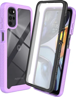 Produktbild von Moto G22 Hülle, TPU Bumper mit Eingebautem Displayschutz 360 Grad Komplettschutz Schutzhülle für Motorola Moto G22 Lila