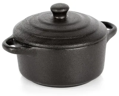 Image de Plat à gratin en porcelaine avec couvercle - 300 ml - Noir