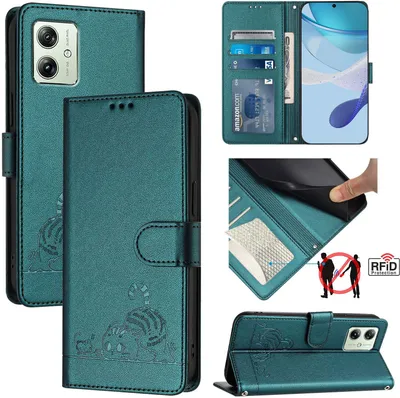 Obrázek produktu pro Kožené pouzdro pro Motorola Moto G14/Moto G54, sladká kočka Flip pouzdro s funkcí stojánku a peněženkou zelené