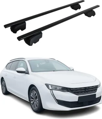 Zdjęcie produktu dla Poprzeczne relingi dachowe do Peugeota 508 (2019–2023) w kolorze czarnym, z homologacją ABE