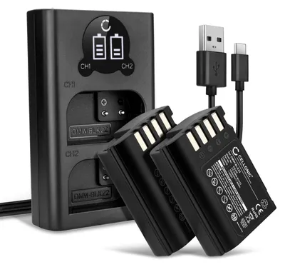 Image de CELLONIC 2x Batterie pour Appareil photo Compatible avec Panasonic Lumix GH5, Lumix G9, Lumix GH5S, DMW-BLK22 - (1600mAh, 7.4V) + Chargeur Double
