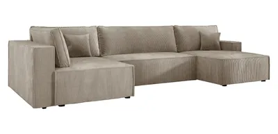 Produktbild von Ecksofa U form Schlaffunktion Cord COBRA XL 150x400 cm, Wohnlandschaft U form, Eckcouch U form, Sofa XXL, Polsterecke, Couch - Links Beige PS02