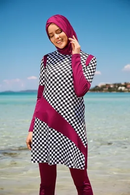 Produktbild von Hasema Burkini Badeanzug Bordeaux S Bademode Tesettür Mayo, Swimwear M-851