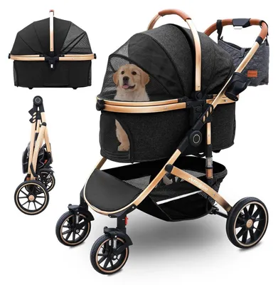 Zdjęcie produktu dla Wózek dla psów i kotów 3-w-1, do 30 kg, kolor czarny, wymiary: 39,8 x 77 x 102 cm